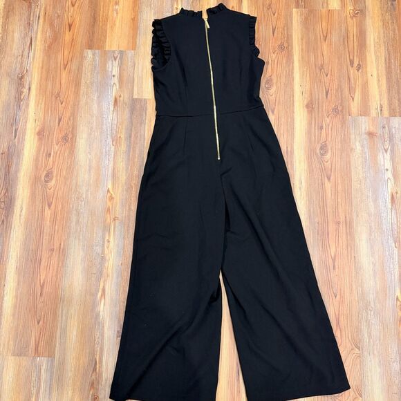 Calvin Klein Black Ruffle V-Neck Wide Leg Jumpsuit - Size 6 - Picture 4 of 10